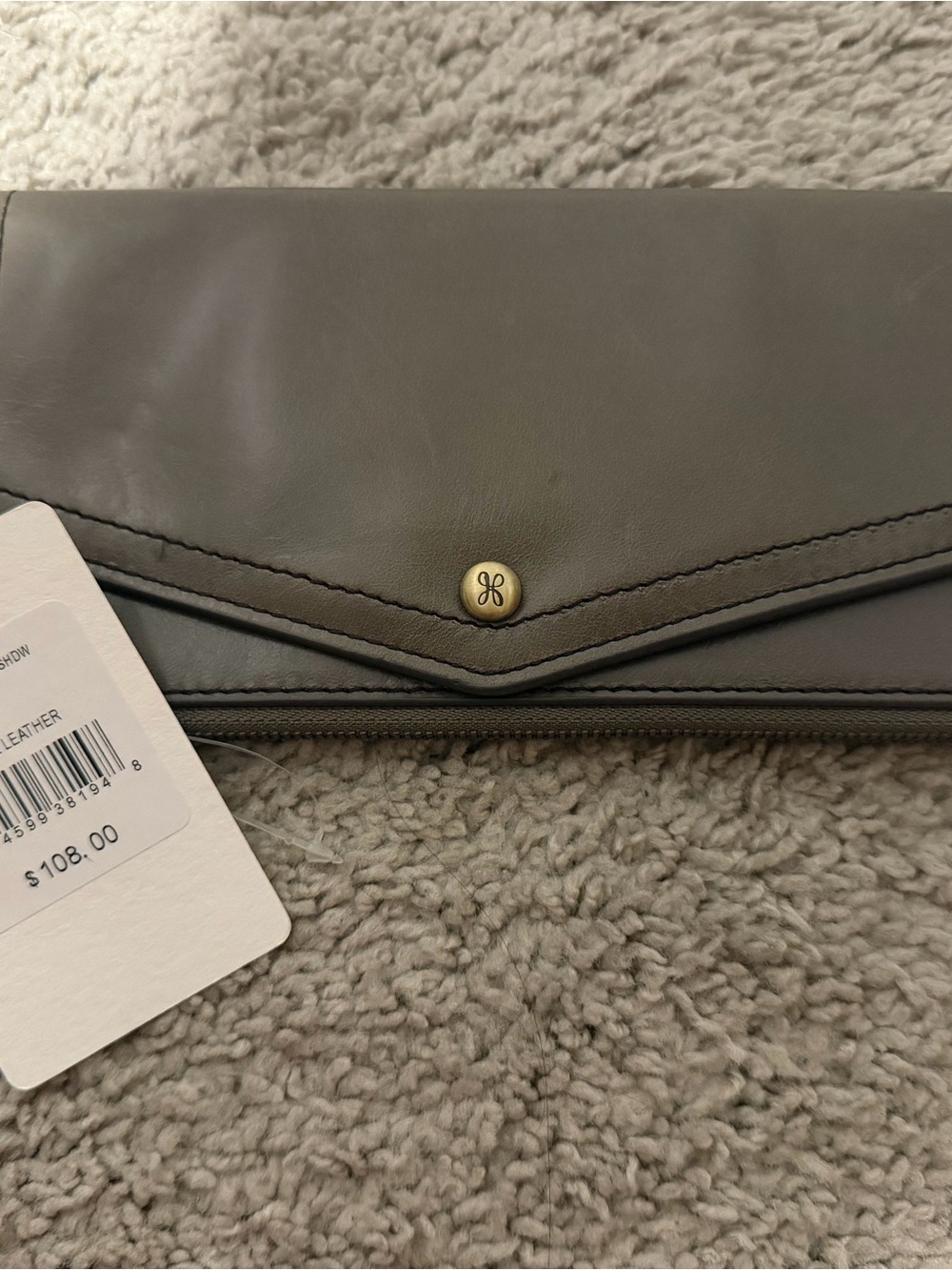 HOBO Gray Leather Envelope Wallet with Brass Snap